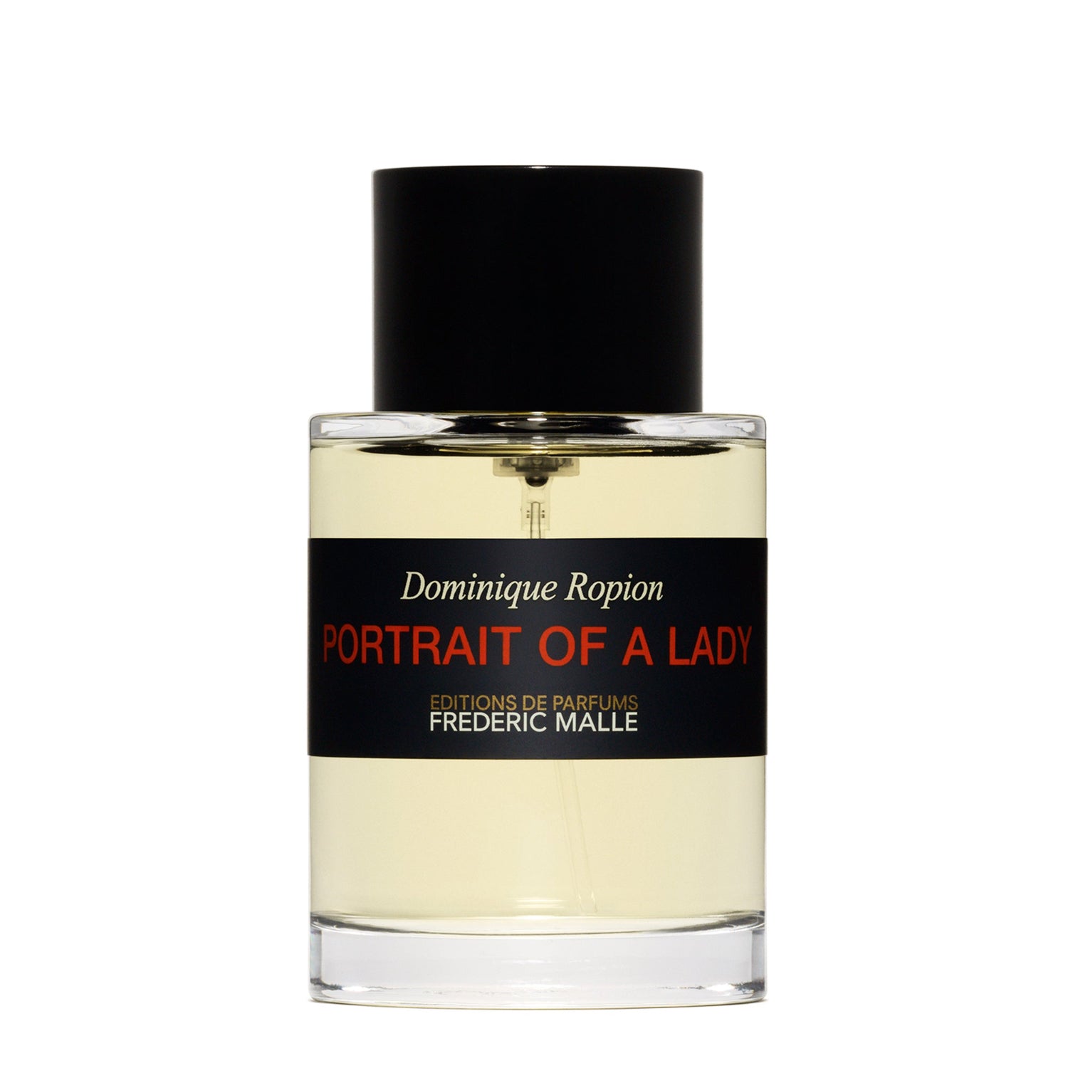 Perfume bottle labeled 'Portrait of a Lady' by Frederic Malle on a white background