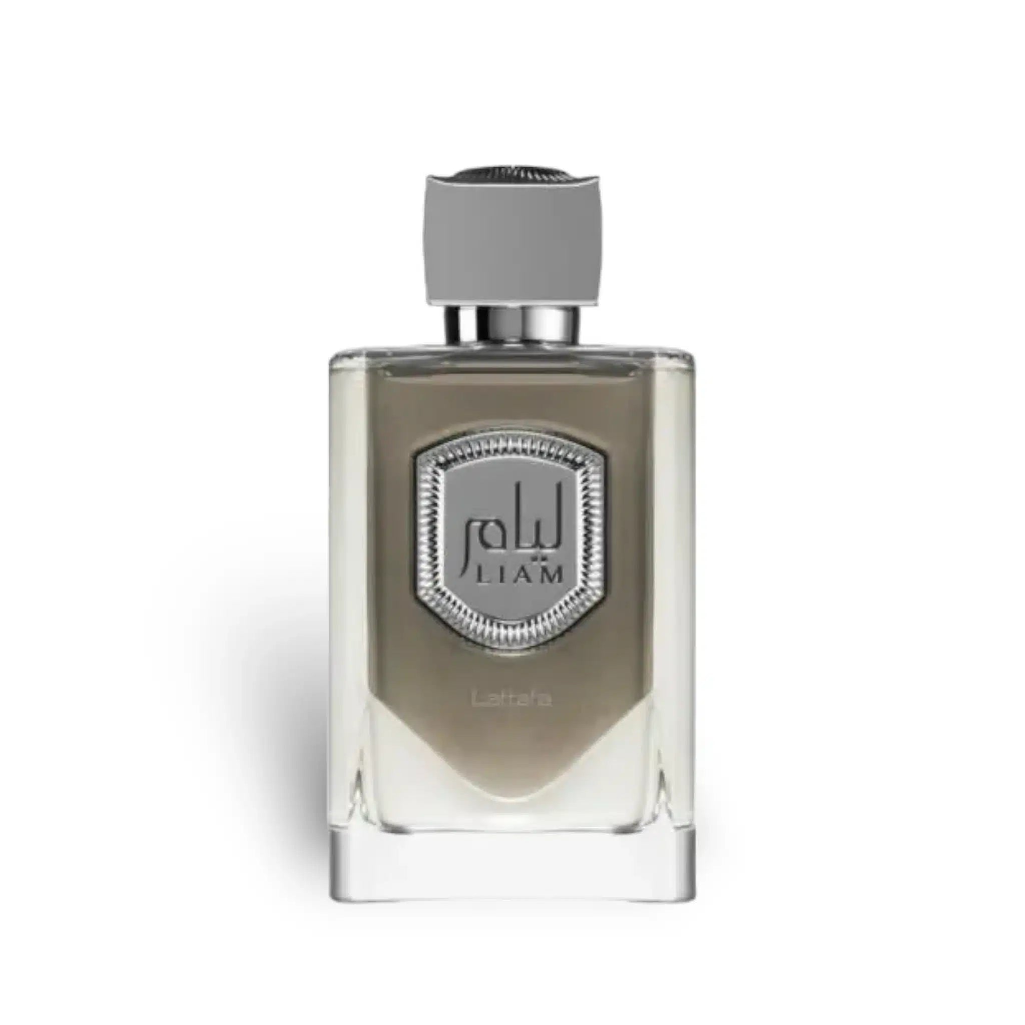 Perfume bottle with 'Liam' branding on a white background